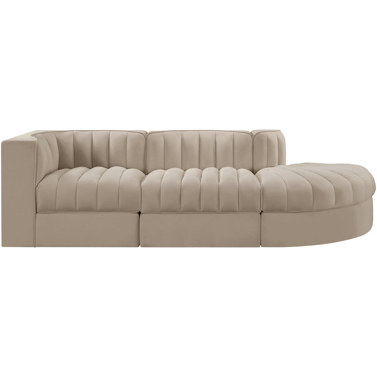 Rummi Beige Velvet Performance Fabric Upholstered 3 Piece Modular Sectional Sofa
