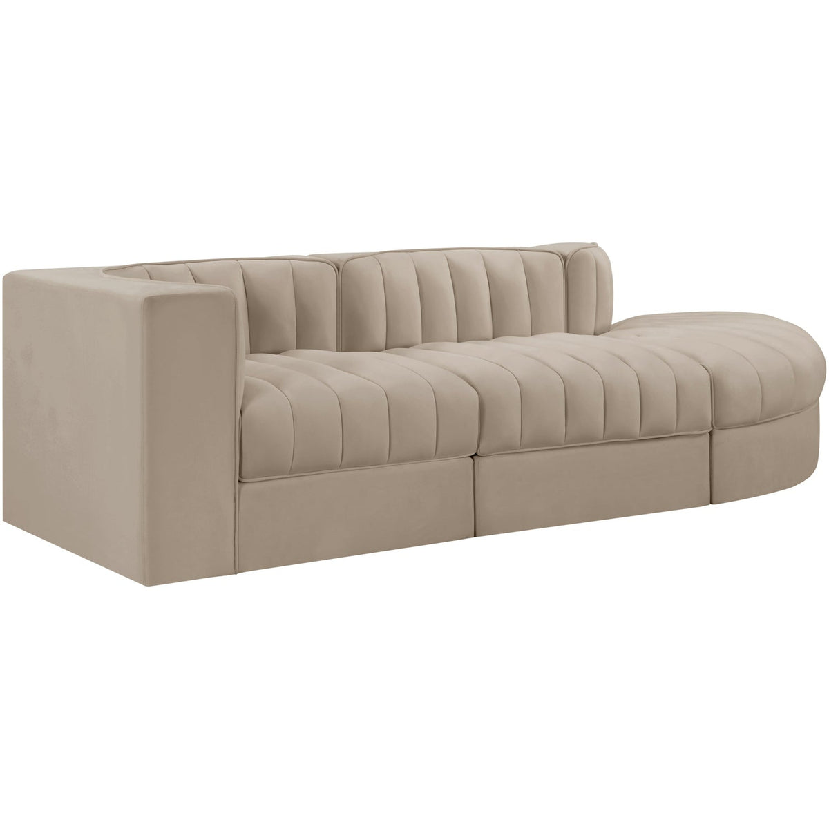 Rummi Beige Velvet Performance Fabric Upholstered 3 Piece Modular Sectional Sofa