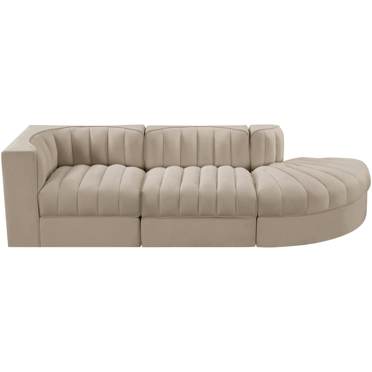 Rummi Beige Velvet Performance Fabric Upholstered 3 Piece Modular Sectional Sofa