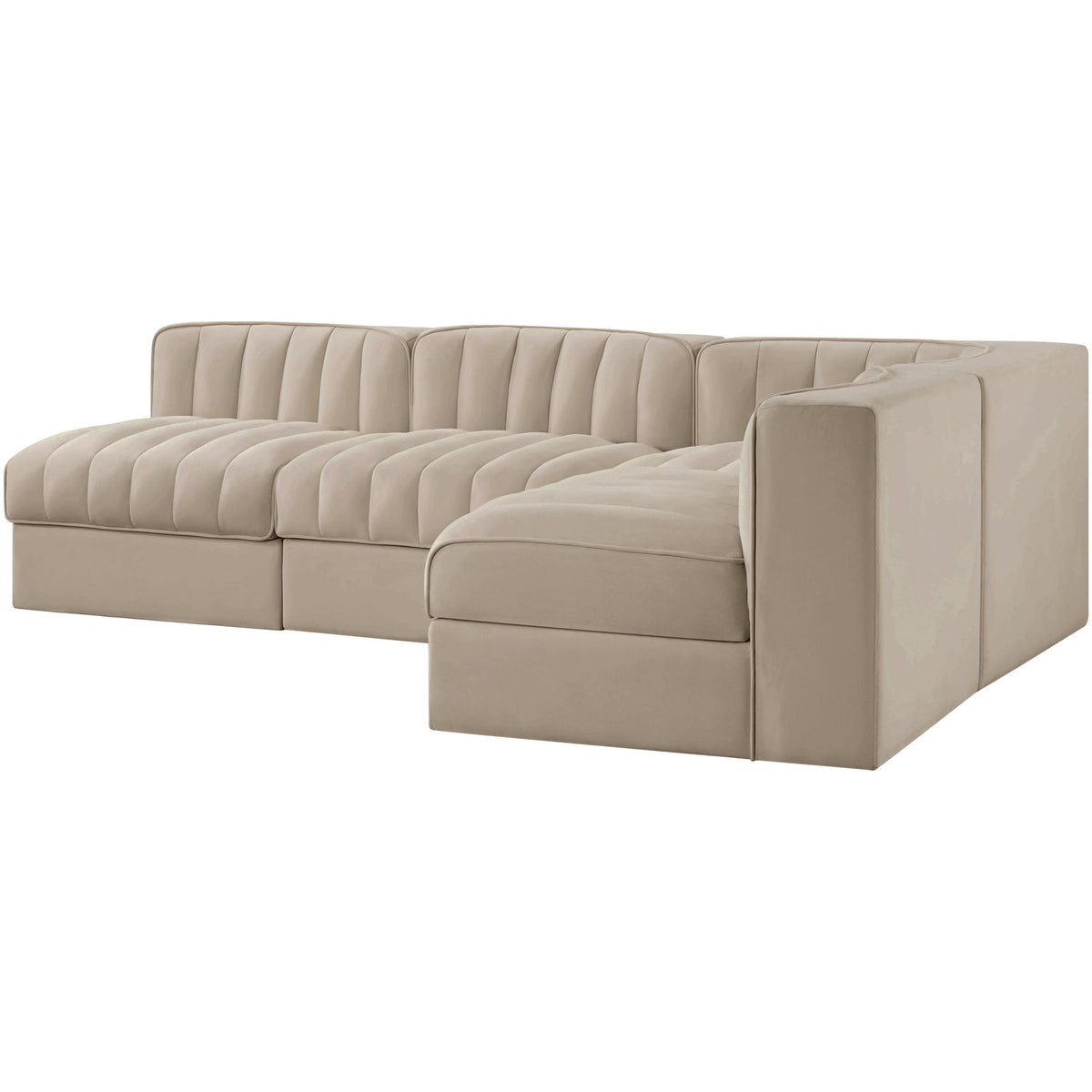 Rummi Beige Velvet Performance Fabric Upholstered 4 Piece Modular Sectional Sofa