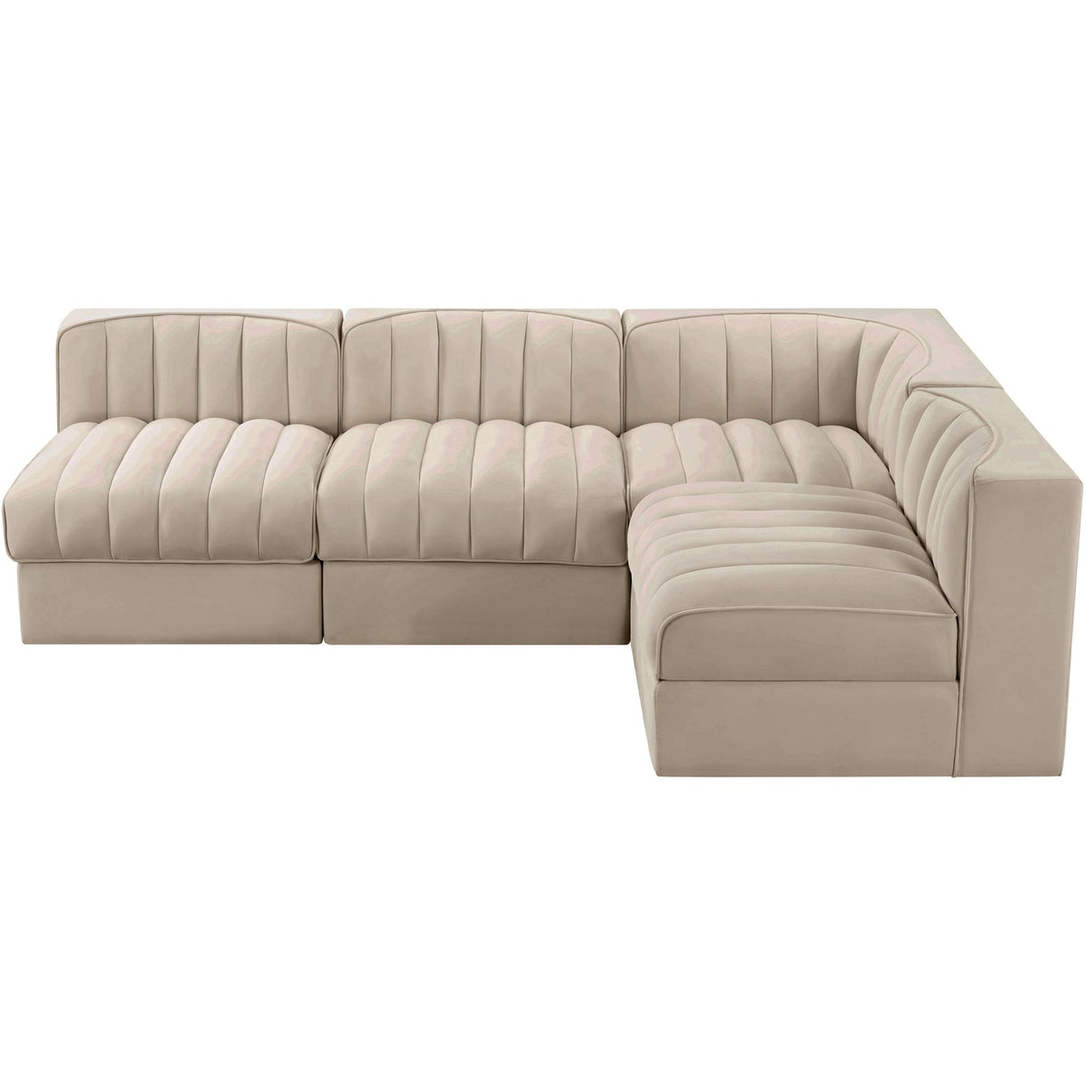 Rummi Beige Velvet Performance Fabric Upholstered 4 Piece Modular Sectional Sofa