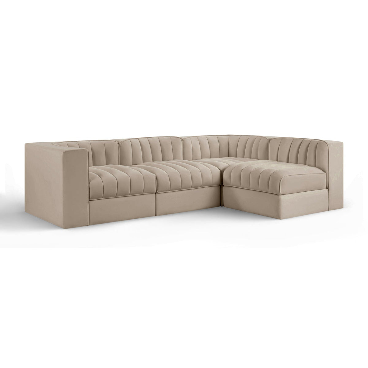 Rummi Beige Velvet Performance Fabric Upholstered 4pc. Modular Sectional in beige velvet, 97"W, primary product view