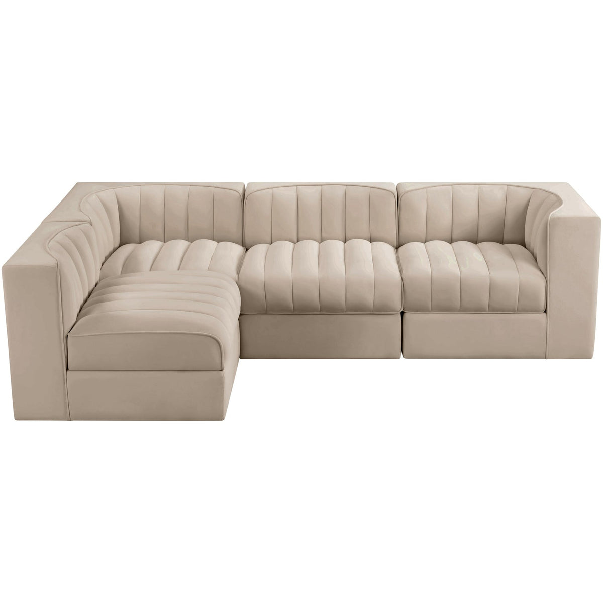 Rummi Beige Velvet Performance Fabric Upholstered 4 Piece Modular Sectional Sofa