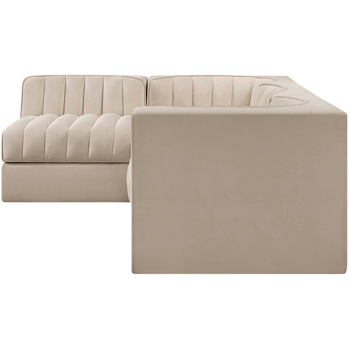 Rummi Beige Velvet Performance Fabric Upholstered 4 Piece Modular Sectional Sofa