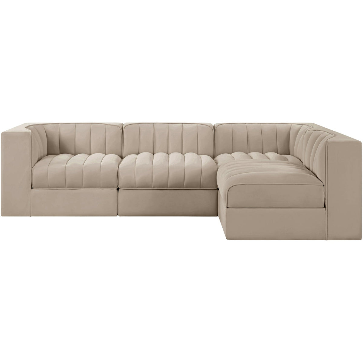 Rummi Beige Velvet Performance Fabric Upholstered 4 Piece Modular Sectional Sofa