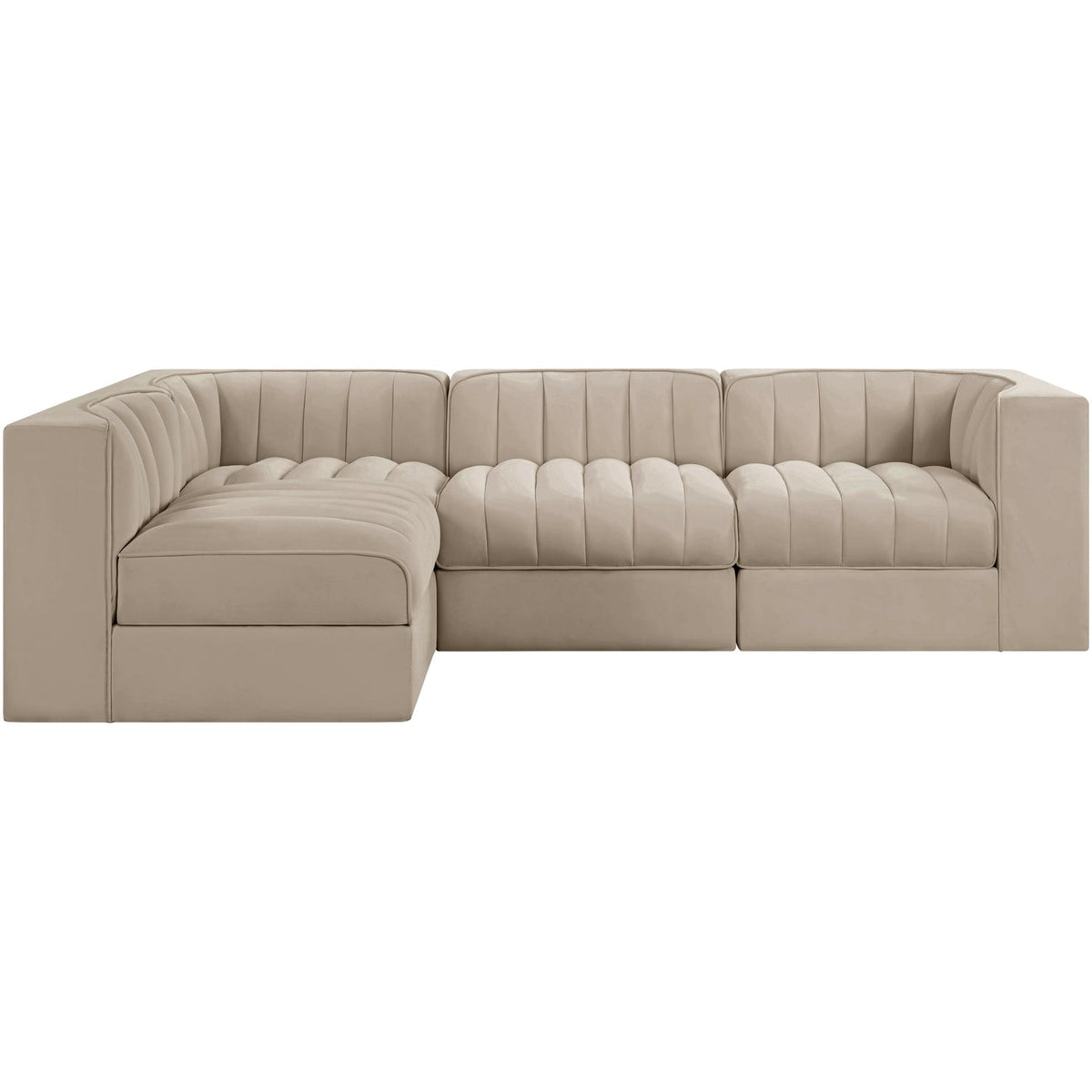 Rummi Beige Velvet Performance Fabric Upholstered 4 Piece Modular Sectional Sofa