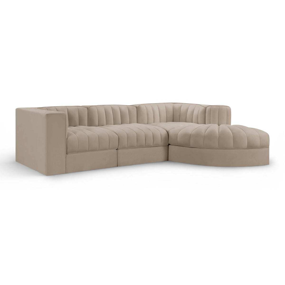 Rummi Beige Velvet Performance Fabric Upholstered 4pc. Modular Sectional in beige velvet, primary product view