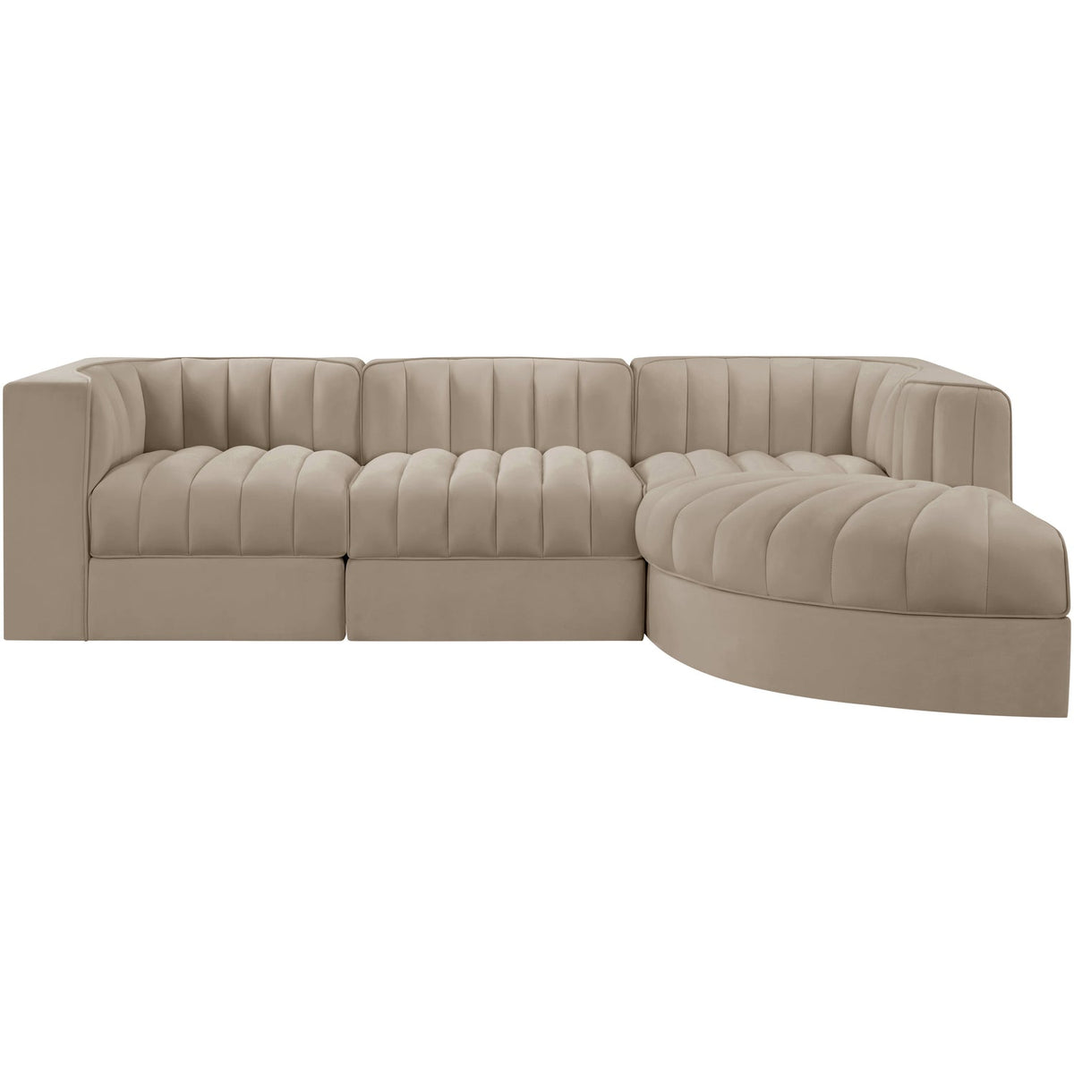 Rummi Beige Velvet Performance Fabric Upholstered 4 Piece Modular Sectional Sofa