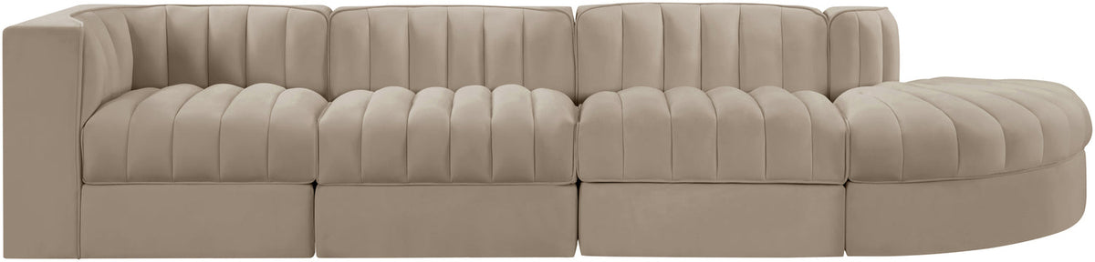 Rummi Beige Velvet Performance Fabric Upholstered 4 Piece Modular Sectional Sofa
