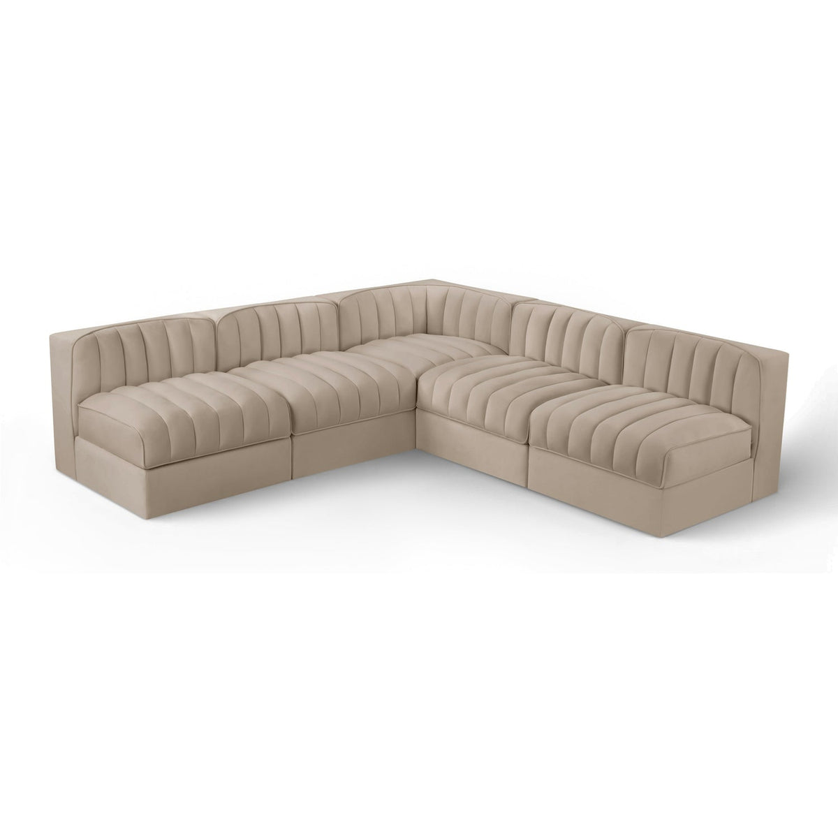 Rummi Beige Velvet Performance Fabric Upholstered 5pc. Modular Sectional in beige velvet, 92x92", primary product view