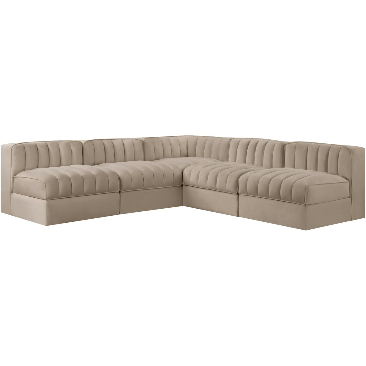Rummi Beige Velvet Performance Fabric Upholstered 5 Piece Modular Sectional Sofa