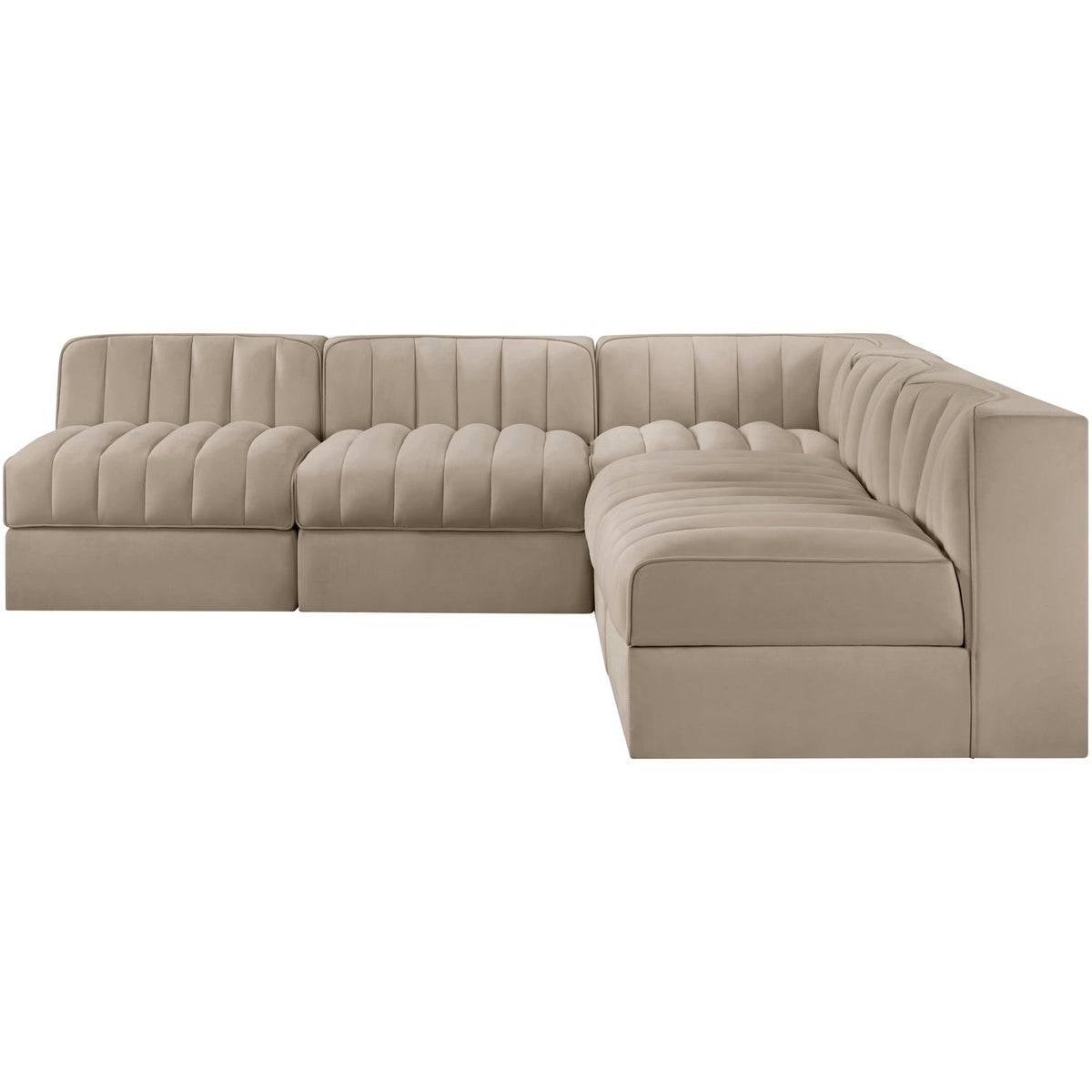 Rummi Beige Velvet Performance Fabric Upholstered 5 Piece Modular Sectional Sofa
