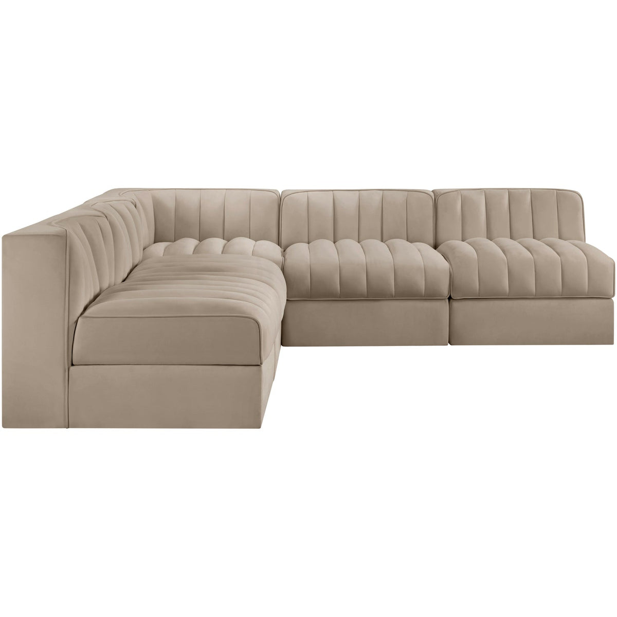 Rummi Beige Velvet Performance Fabric Upholstered 5 Piece Modular Sectional Sofa