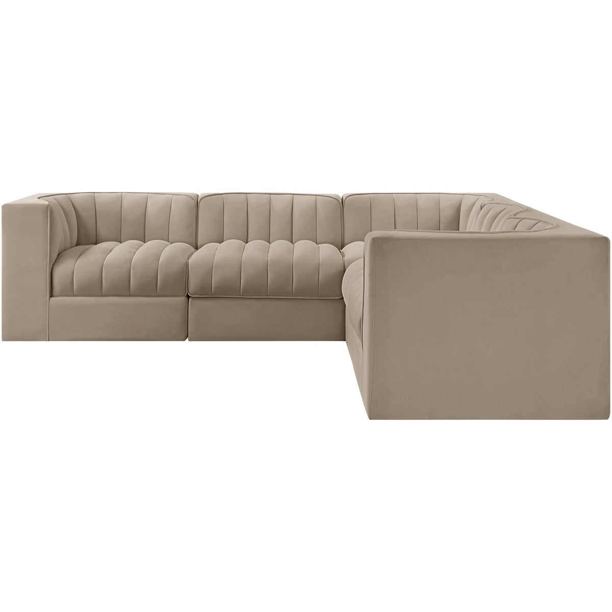 Rummi Beige Velvet Performance Fabric Upholstered 5 Piece Modular Sectional Sofa