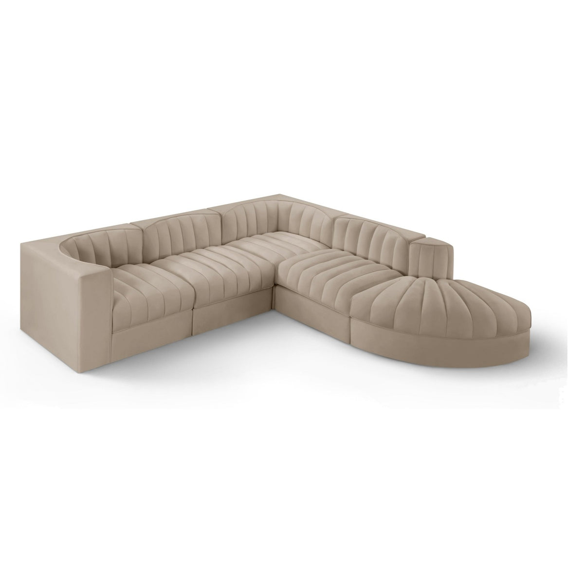 Rummi Beige Velvet Performance Fabric Upholstered 5pc. Modular Sectional in beige velvet, 97x97", primary product view
