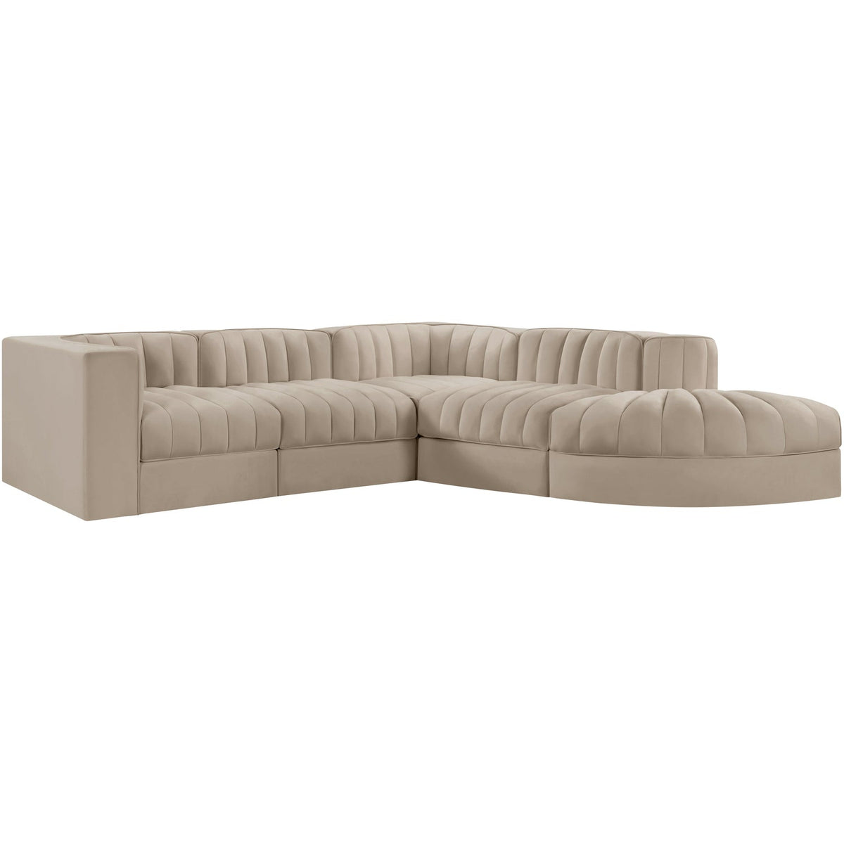 Rummi Beige Velvet Performance Fabric Upholstered 5 Piece Modular Sectional Sofa
