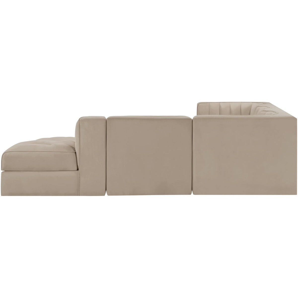 Rummi Beige Velvet Performance Fabric Upholstered 5 Piece Modular Sectional Sofa