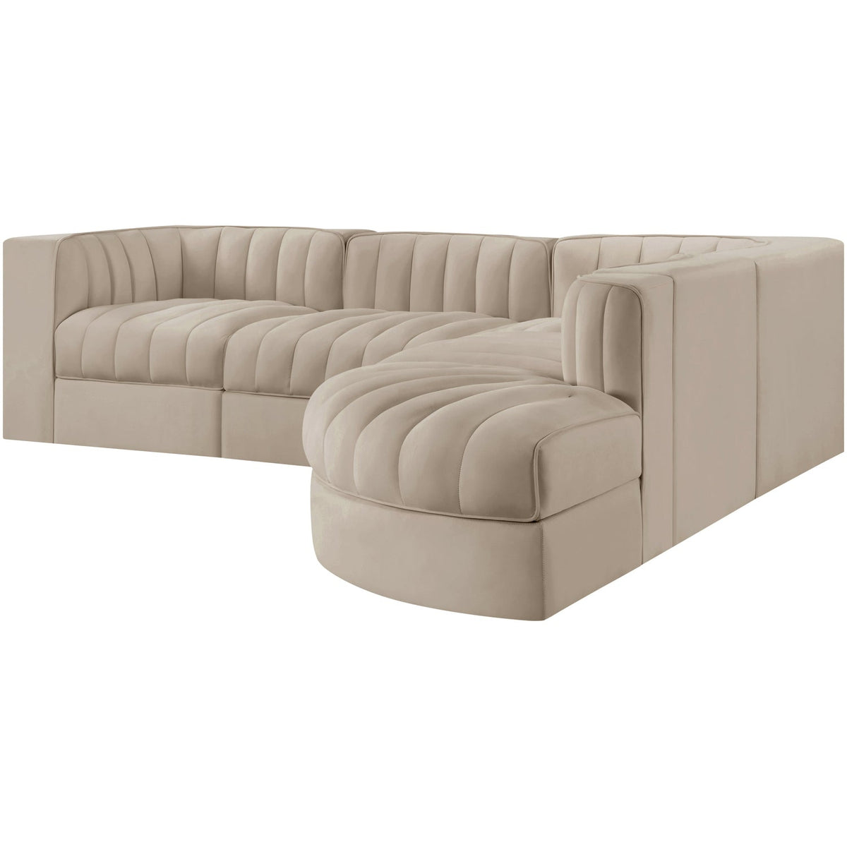 Rummi Beige Velvet Performance Fabric Upholstered 5 Piece Modular Sectional Sofa