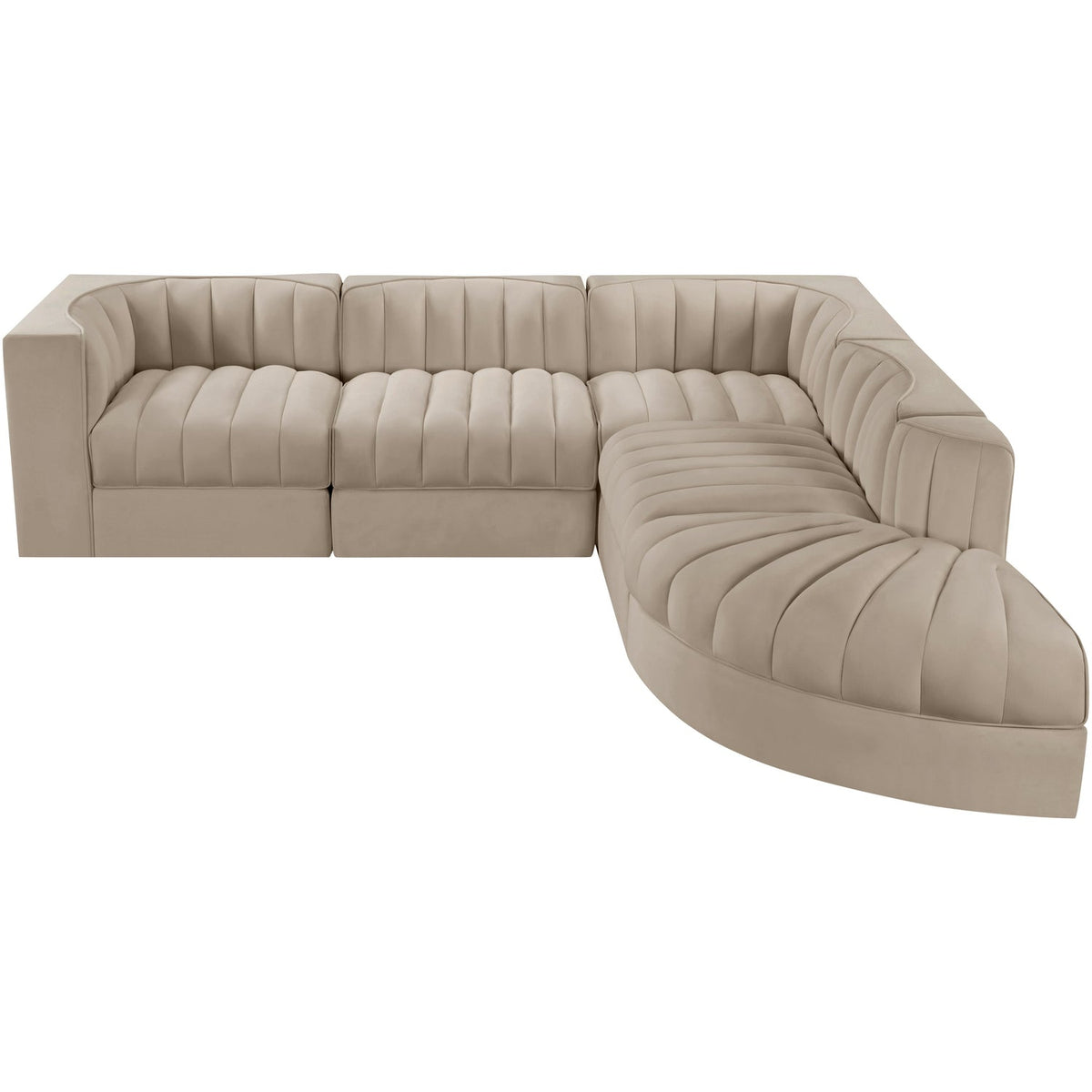 Rummi Beige Velvet Performance Fabric Upholstered 5 Piece Modular Sectional Sofa
