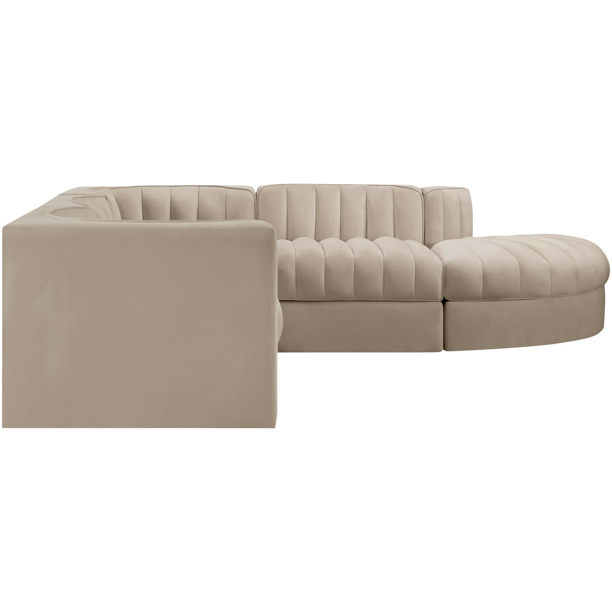 Rummi Beige Velvet Performance Fabric Upholstered 5 Piece Modular Sectional Sofa