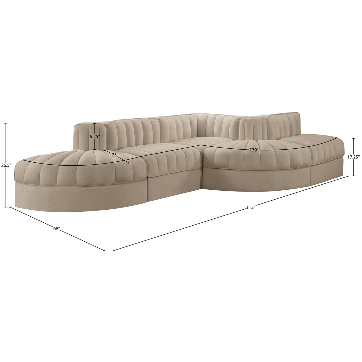 Rummi Beige Velvet Performance Fabric Upholstered 5 Piece Modular Sectional Sofa
