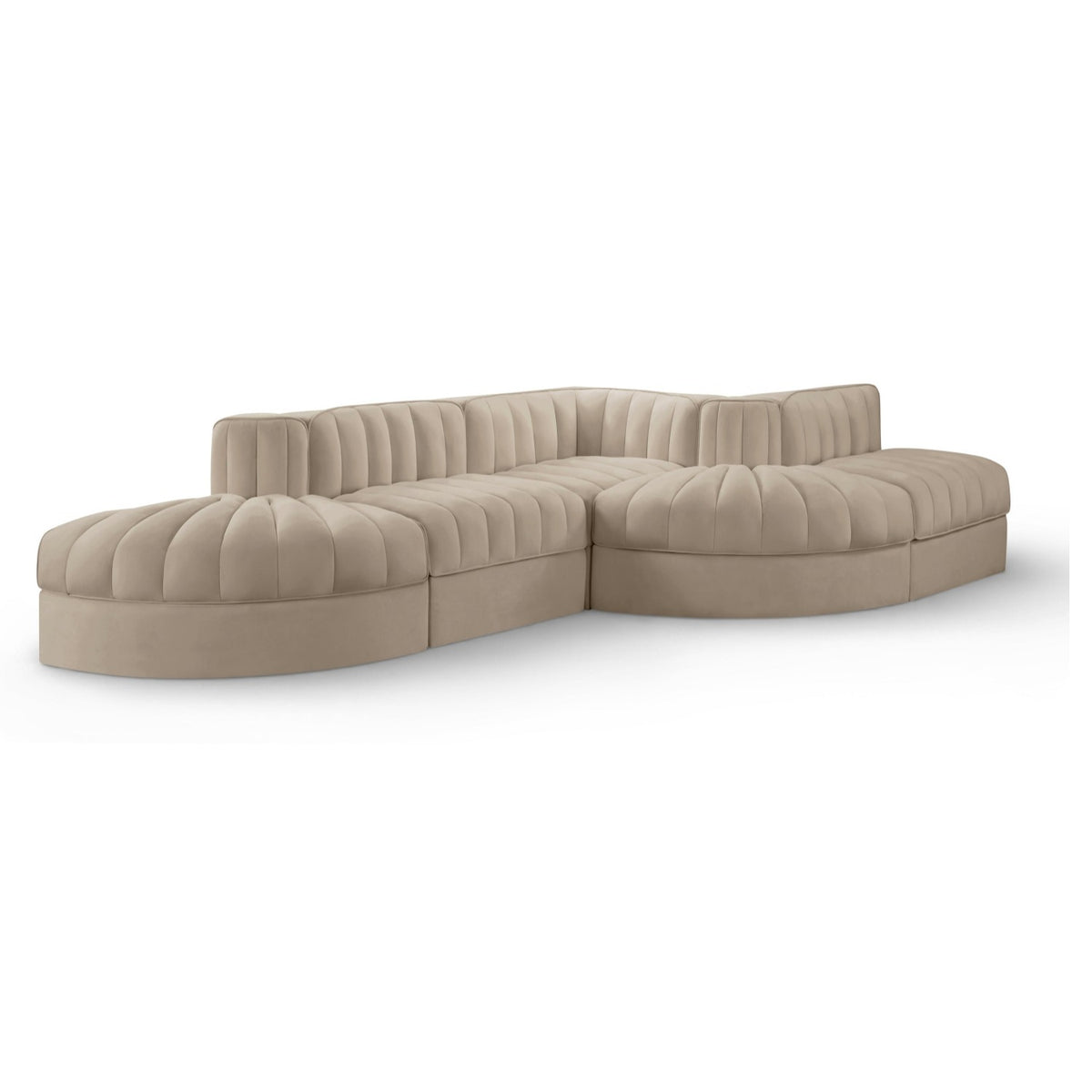Rummi Beige Velvet Performance Fabric Upholstered 5pc. Modular Sectional in beige velvet, 112x68", primary product view