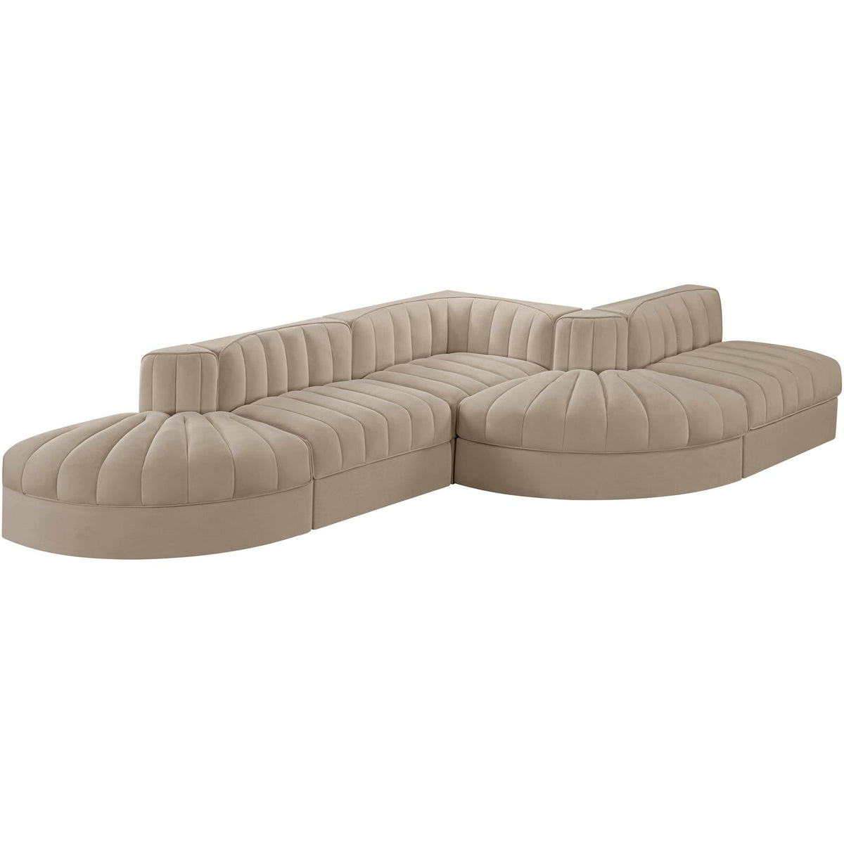 Rummi Beige Velvet Performance Fabric Upholstered 5 Piece Modular Sectional Sofa
