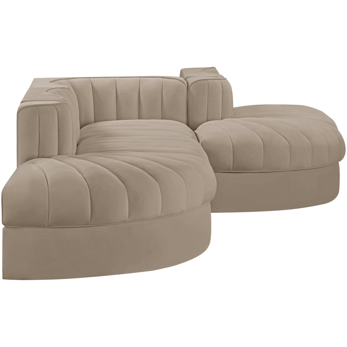 Rummi Beige Velvet Performance Fabric Upholstered 5 Piece Modular Sectional Sofa
