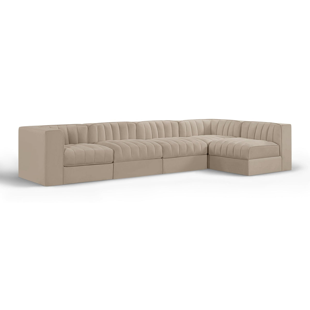 Rummi Beige Velvet Performance Fabric Upholstered 5pc. Modular Sectional in beige velvet, 126x63", primary product view