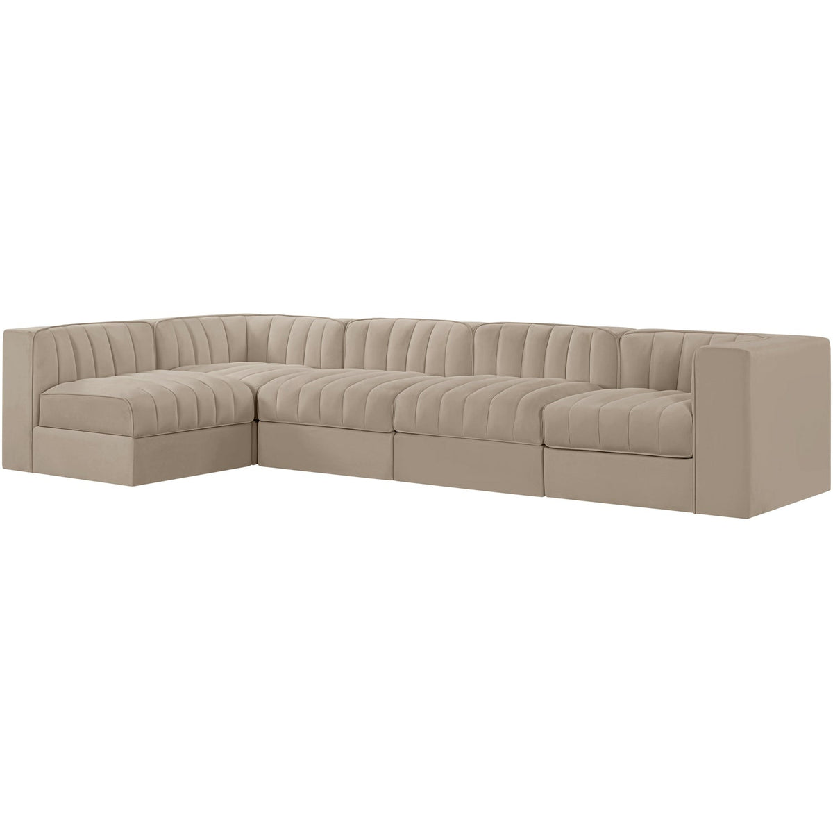 Rummi Beige Velvet Performance Fabric Upholstered 5 Piece Modular Sectional Sofa