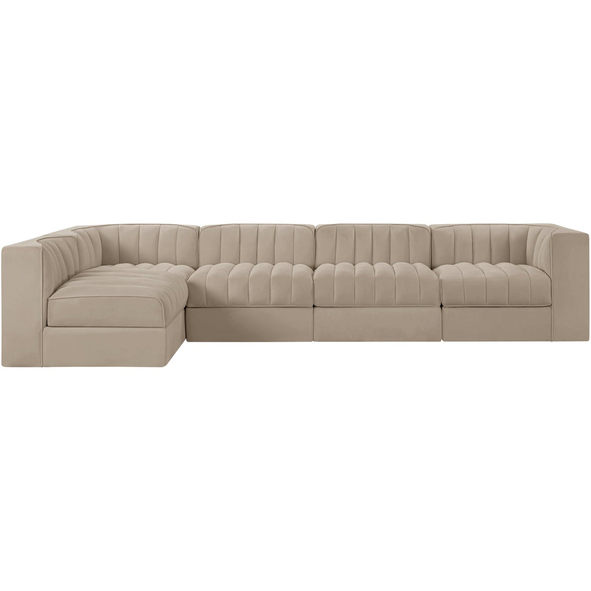 Rummi Beige Velvet Performance Fabric Upholstered 5 Piece Modular Sectional Sofa