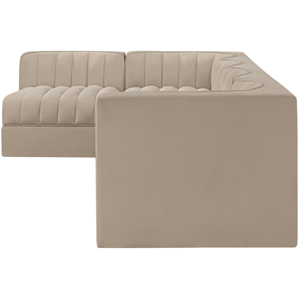 Rummi Beige Velvet Performance Fabric Upholstered 5 Piece Modular Sectional Sofa