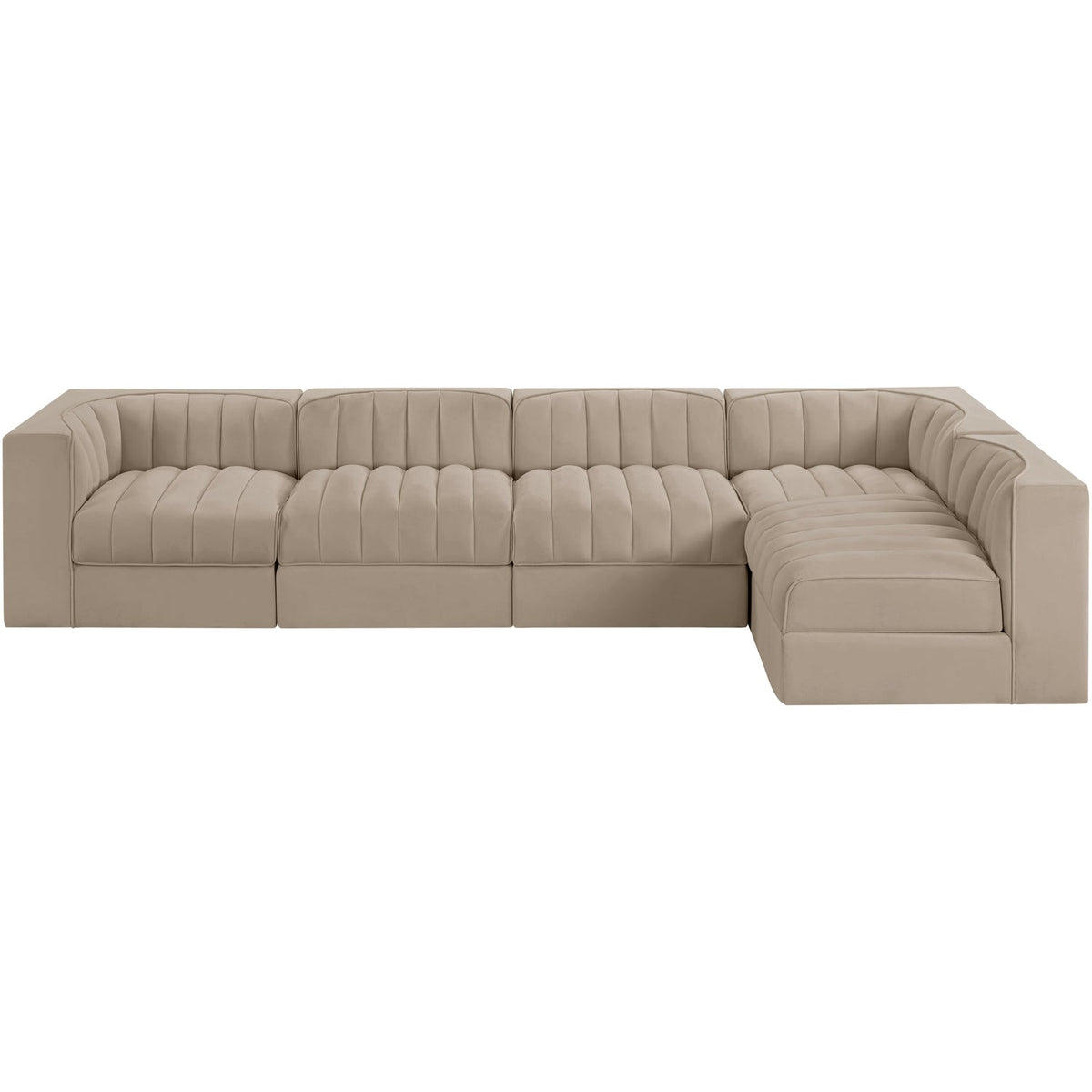 Rummi Beige Velvet Performance Fabric Upholstered 5 Piece Modular Sectional Sofa