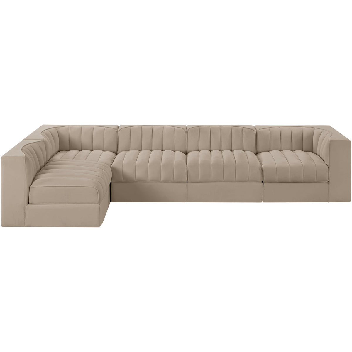 Rummi Beige Velvet Performance Fabric Upholstered 5 Piece Modular Sectional Sofa