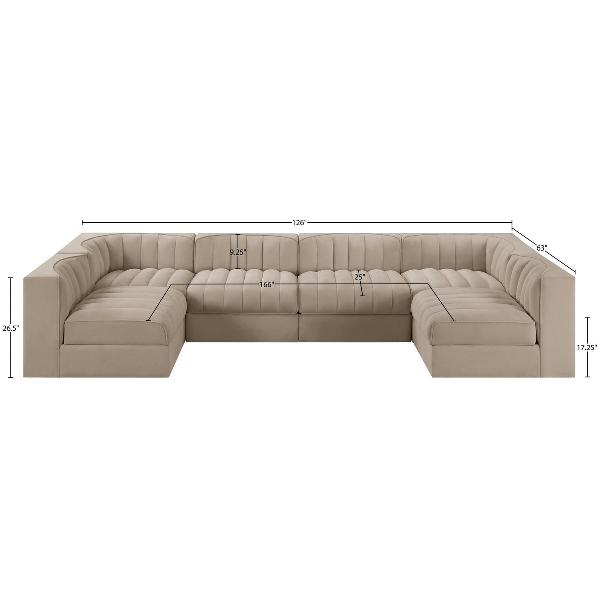 Rummi Beige Velvet Performance Fabric Upholstered 6 Piece Modular Sectional Sofa