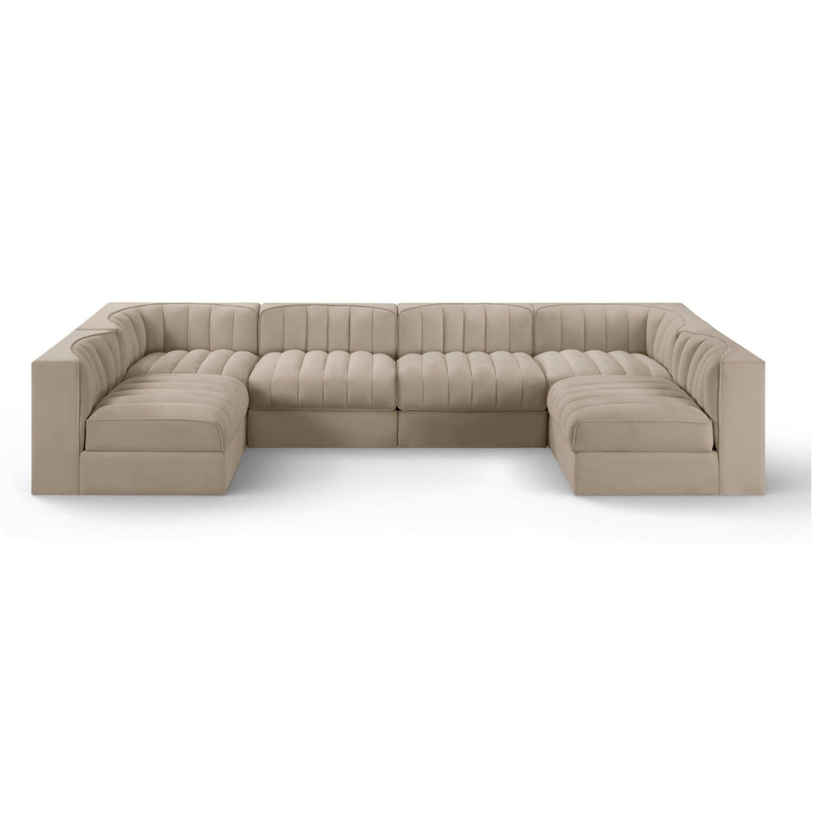 Rummi Beige Velvet Performance Fabric Upholstered 6pc. Modular Sectional in beige velvet, 126x63", primary product view