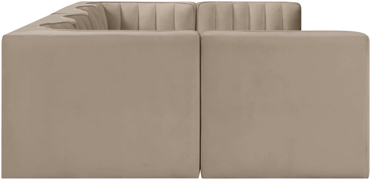 Rummi Beige Velvet Performance Fabric Upholstered 6 Piece Modular Sectional Sofa