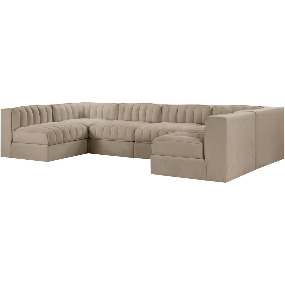 Rummi Beige Velvet Performance Fabric Upholstered 6 Piece Modular Sectional Sofa