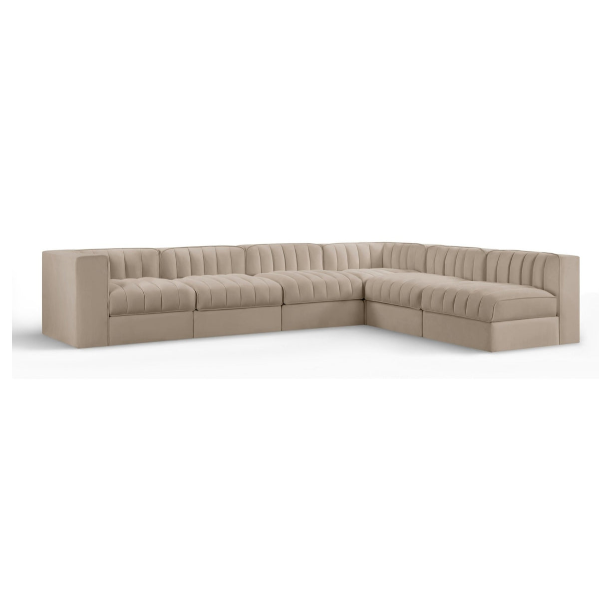 Rummi Beige Velvet Performance Fabric Upholstered 6pc. Modular Sectional in beige velvet, 126x92", primary product view