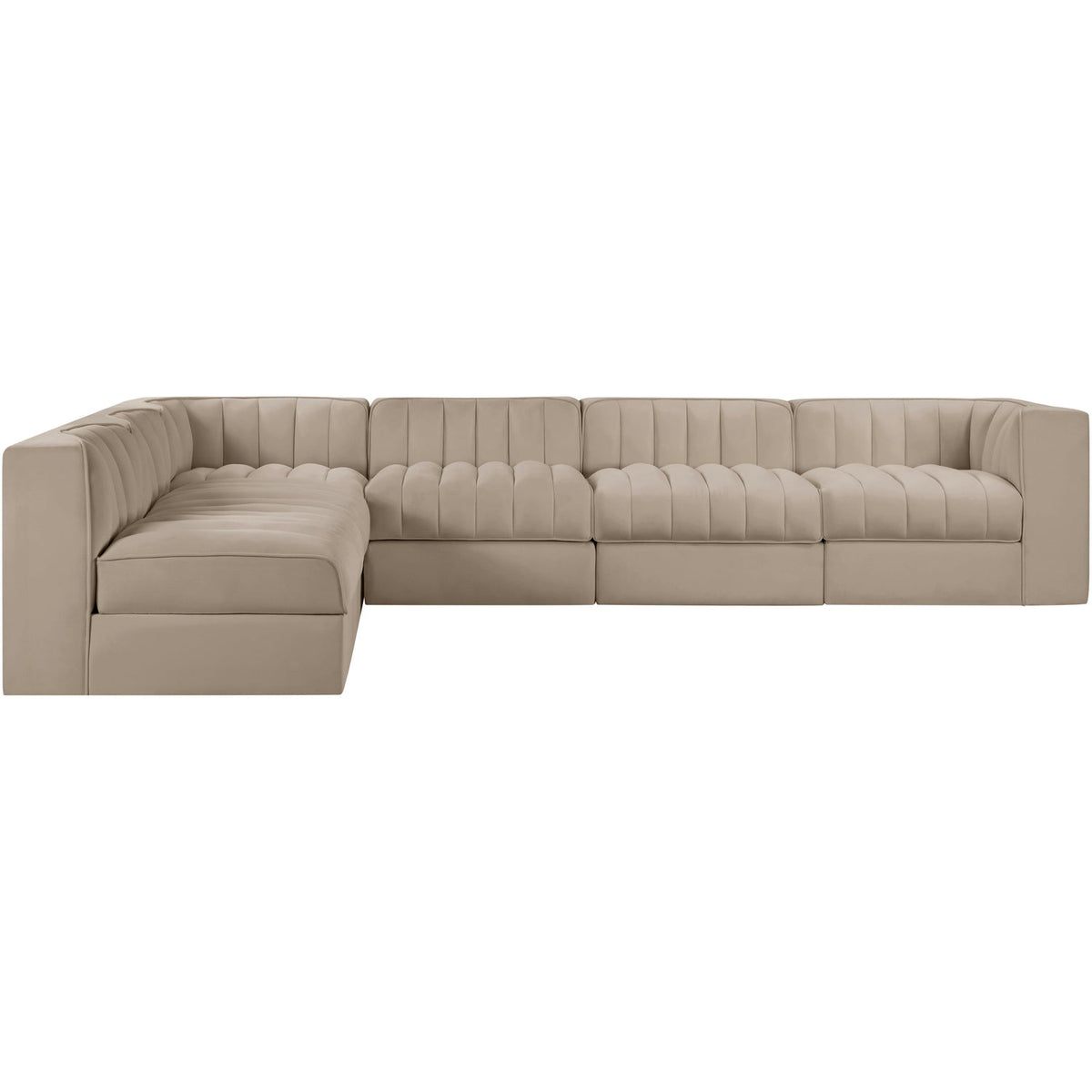 Rummi Beige Velvet Performance Fabric Upholstered 6 Piece Modular Sectional Sofa