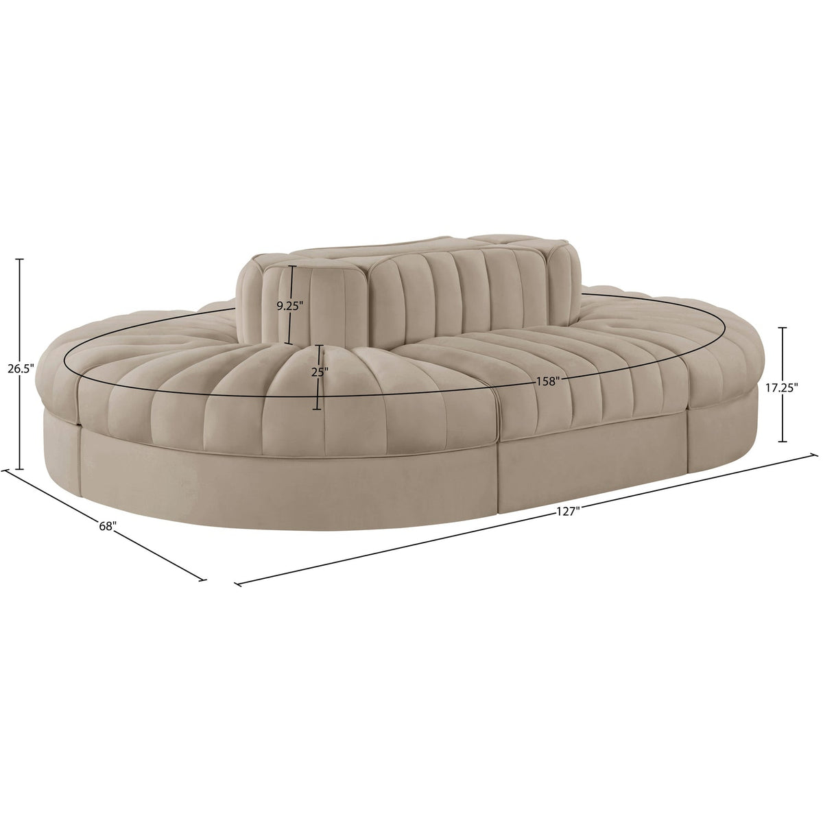 Rummi Beige Velvet Performance Fabric Upholstered 6 Piece Modular Sectional Sofa