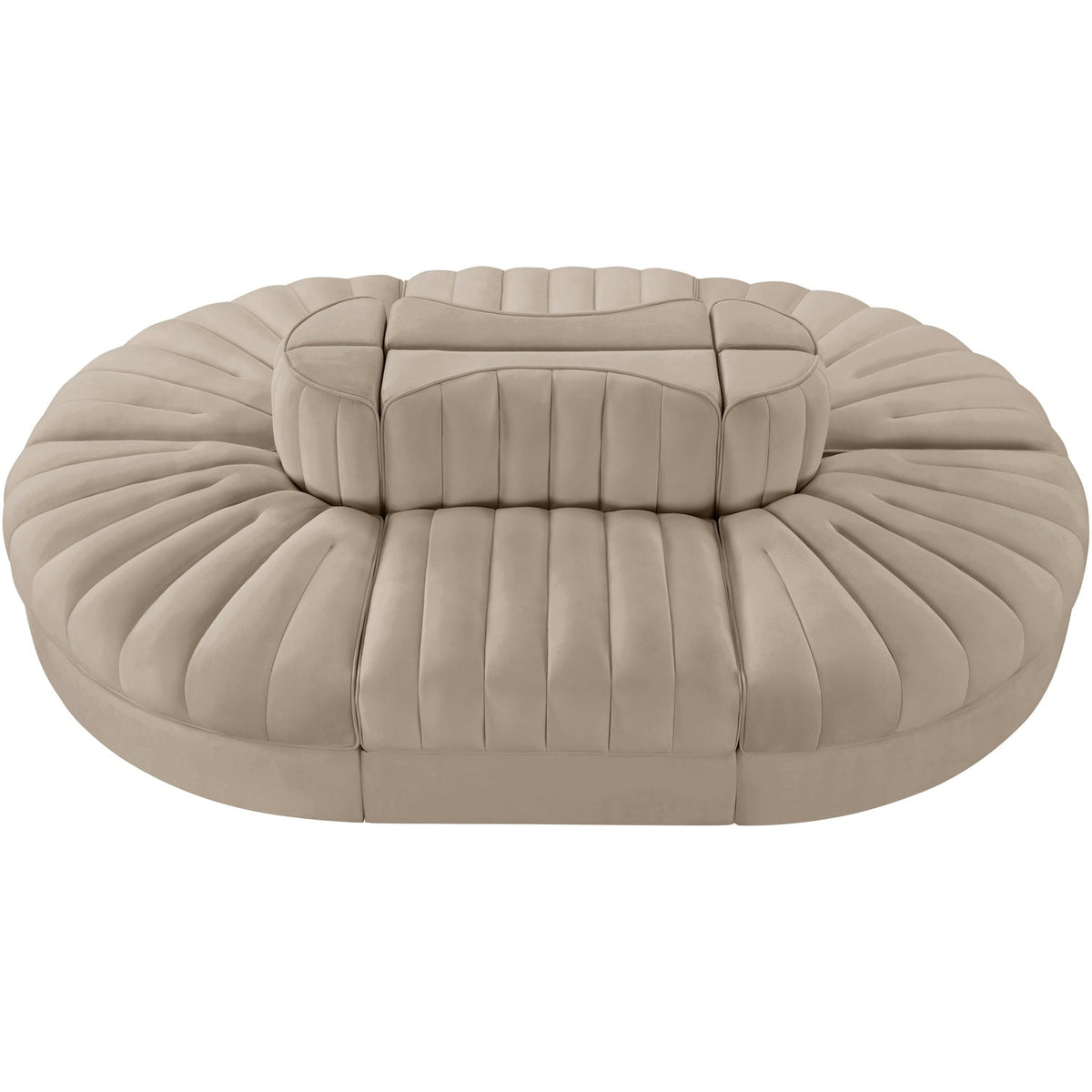 Rummi Beige Velvet Performance Fabric Upholstered 6 Piece Modular Sectional Sofa