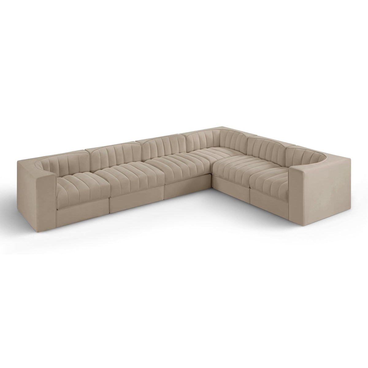 Rummi Beige Velvet Performance Fabric Upholstered 6pc. Modular Sectional in beige velvet, 126x63", primary product view