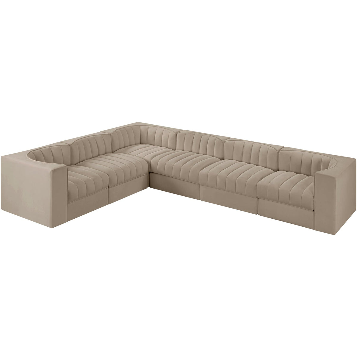 Rummi Beige Velvet Performance Fabric Upholstered 6 Piece Modular Sectional Sofa