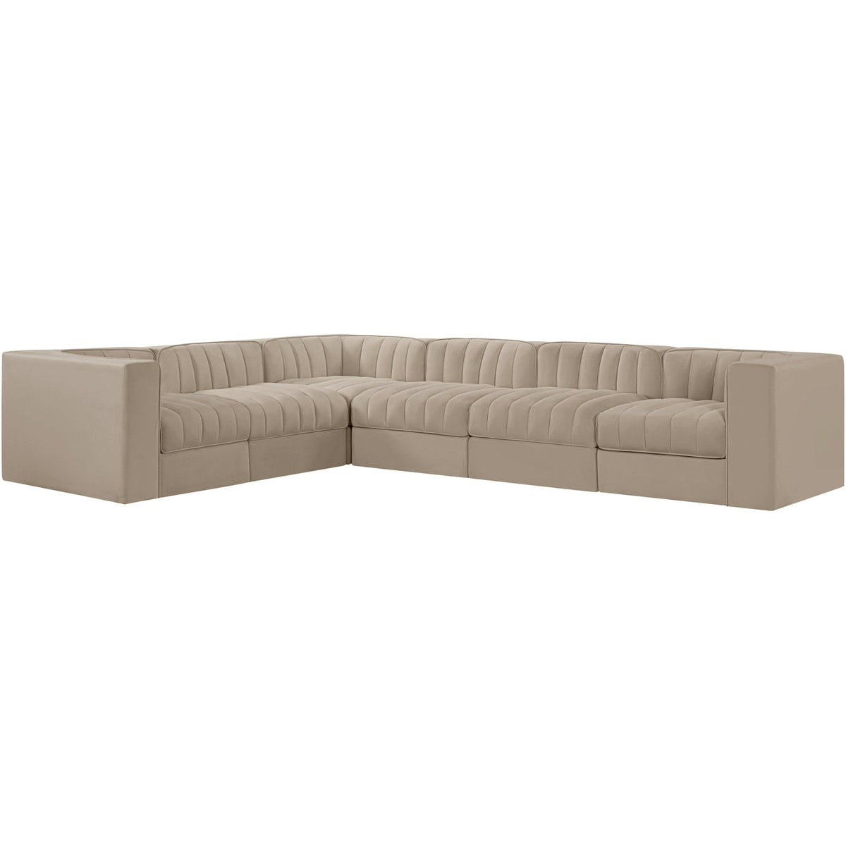Rummi Beige Velvet Performance Fabric Upholstered 6 Piece Modular Sectional Sofa