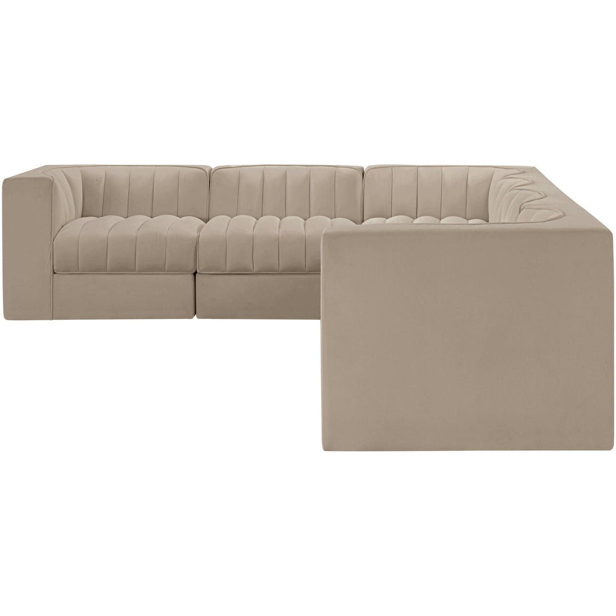 Rummi Beige Velvet Performance Fabric Upholstered 6 Piece Modular Sectional Sofa
