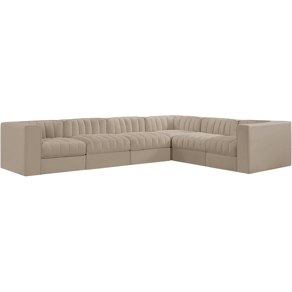 Rummi Beige Velvet Performance Fabric Upholstered 6 Piece Modular Sectional Sofa
