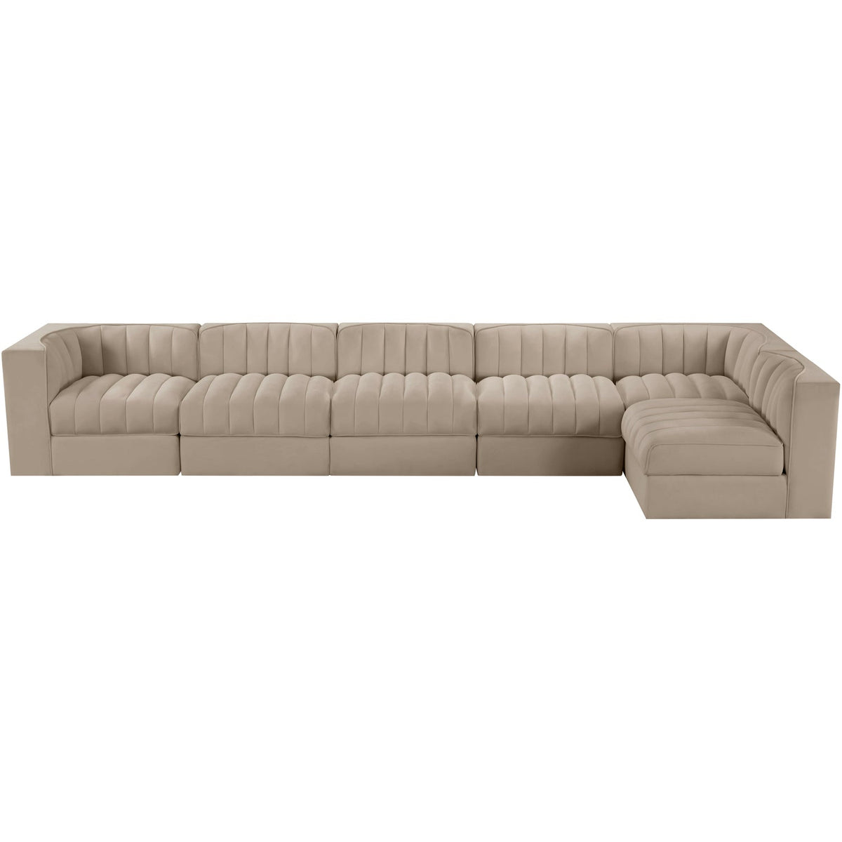 Rummi Beige Velvet Performance Fabric Upholstered 6 Piece Modular Sectional Sofa