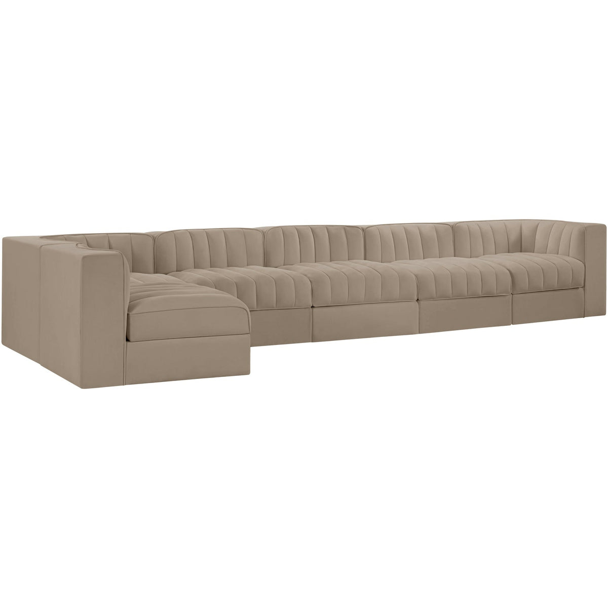 Rummi Beige Velvet Performance Fabric Upholstered 6 Piece Modular Sectional Sofa