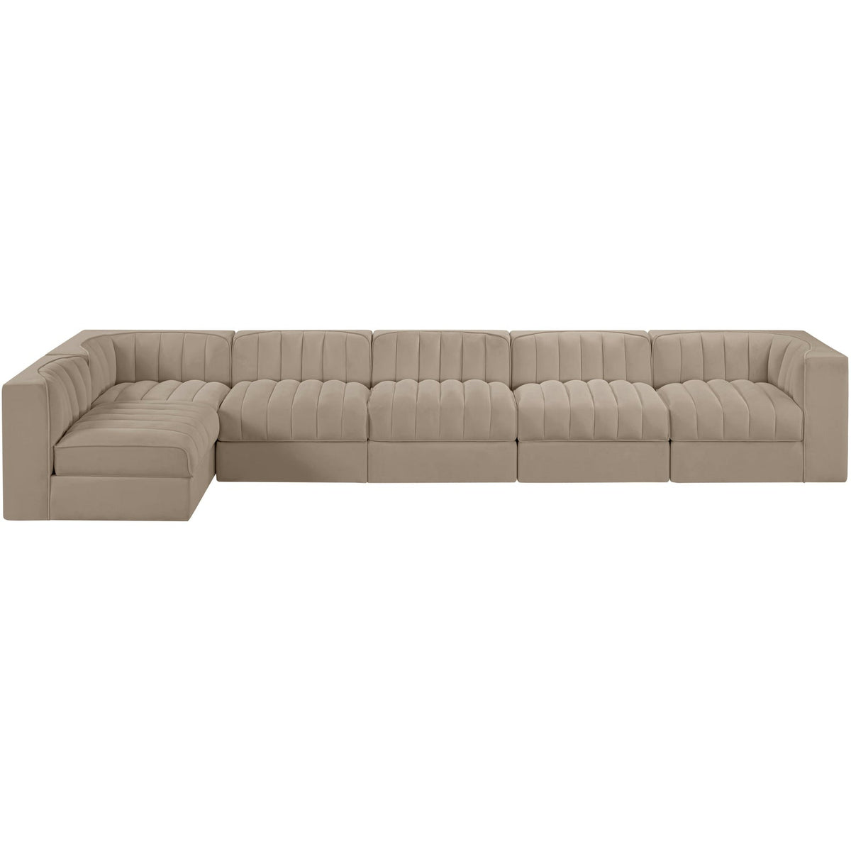 Rummi Beige Velvet Performance Fabric Upholstered 6 Piece Modular Sectional Sofa
